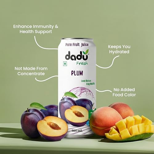 Image of Dadu Fresh Fruit Juice Combo | Avocado & Mango, Plum, Mangosteen & Rambutan | Pure Fruit Healthy Beverage | No Added Sugar, No Preservatives, Not from Concentrate | Vitamin Rich & Naturally Refreshing | 1210ml (4 Cans)