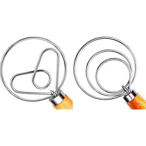 TEEVEA Danish Dough Whisk Wooden Bread Whisk with Stainless Steel Dough Hook Cover