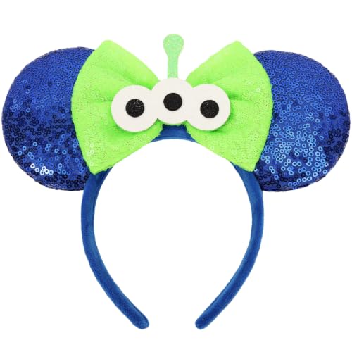UNSPAZ Headbands Sequin Shiny Bow Headband for Cosplay Party Decorations Hair Accessories (Blue)