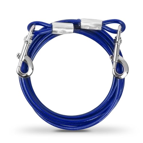 3m Cuerda Mascotas, Correa de Metal para Perros con Gancho Giratorio, Cable Cinturón de Seguridad, Alambre de Acero Inoxidable 6 mm, para Grandes Medianos, Hasta 250kg (Azul)
