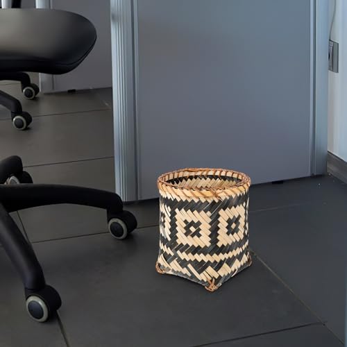Image of Bamboo Woven Trash Can, Rattan Garbage Bin Wicker Laundry Basket Round Waste Basket Rubbish Storage Container Waste Paper Bin Plant Flower Pot for Under Desk Office