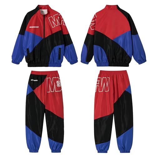 LOLANTA Boys' Girls' Color Block Jacket Track Pants Sets Hip Hop Dance Patchwork Clothes Unisex Streetwear2