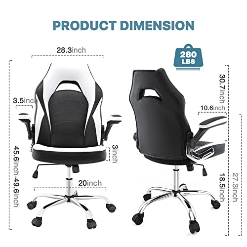 MCQ Ergonomic Chair PU Leather with Padded Flip-up Armrests and Lumbar Support, Height Adjustable, Swivel Rolling, Rocking Function, for Computer Desk, Working, Studying, Gaming, White - Image 4