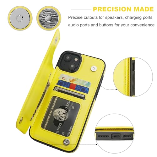 Étui portefeuille compatible avec iPhone 15 Plus antichoc jaune robuste - 7
