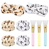 tonyg-p 6 Stück Spa Bowknot Haarbänder mit 3er Make-up Pinsel Haarband Schminken Coral Fleece Elastisches Makeup Stirnbänder für Frauen Duschen Gesicht Waschen Yoga Sport