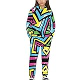 YECARYPOD Colorful Geometric Girls Boys Clothes Fall Outfits 2 Piece Sweatsuit Kids Tracksuit Oversized Sweatshirt and Fall Fashion Sweatpant with Pockets Children's Sportswear