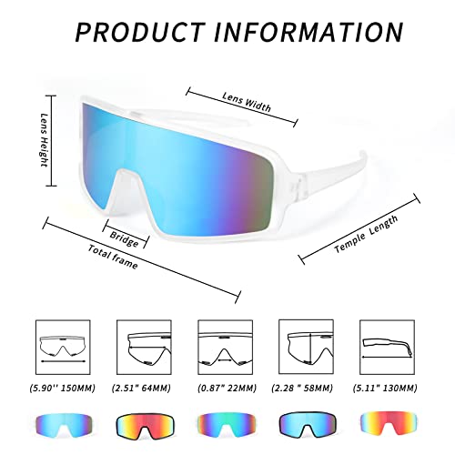 Wanwan Men And Women's Large Frame Fashion Cycling Sports 80S Sunglasses Baseball Visor Shades Running Driving Fishing (White Frame Gradient Blue Lens) #TOP5