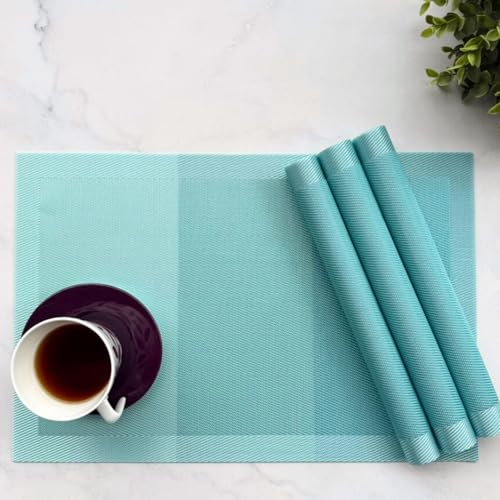 Image of Livmodern Premium PVC Dining Table Mats for 4 Seater| Woven PVC Mats | Heat Resistant & Anti Skid Placemats | Wipeable & Washable Set of 4-Ocean Waves