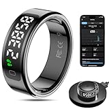 スマートリングヘルストラッカー 男女兼用 LEDディスペイスクリーン付き フィットネスリングスリープトラッカー 急速充電 歩数計エクササイズ 睡眠モニター/心拍数/ストレス/防水(ブラック、10)