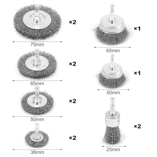 12-teiliges Drahtbürste Bohrmaschine, 6mm Drahtbürste Akkuschrauber Set ,Stahlbürste Akkuschrauber zum Entfernen von Rost/Korrosion/Farbe, Metallbürste, Schleifaufsatz für bohrmaschine