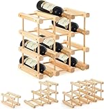 GiHaood 12 Bottle Wooden Wine Rack, Stackable Modular 4 Tiers Modular Wine Rack, Wine Bottle Holder for DIY Assembly for Inside Cabinet Counter and Bar Organizer for Kitchen Restaurant Bar