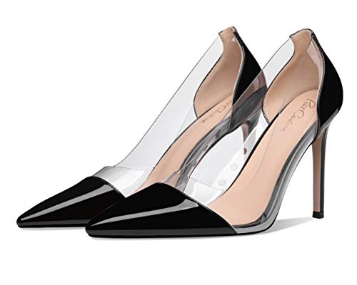 Petit Cadeau Lenora - Women's Clear & Sexy Pointed Toe Slip on Pumps with 4" Stiletto High Heels. Handmade to Perfection.4