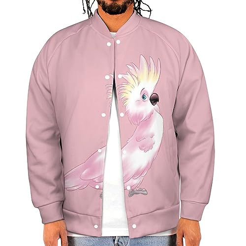 Pink Cockatoo Parrot Men‘s Baseball Jacket Long Sleeve Casual Coat Bomber Jacket Unisex Streetwear