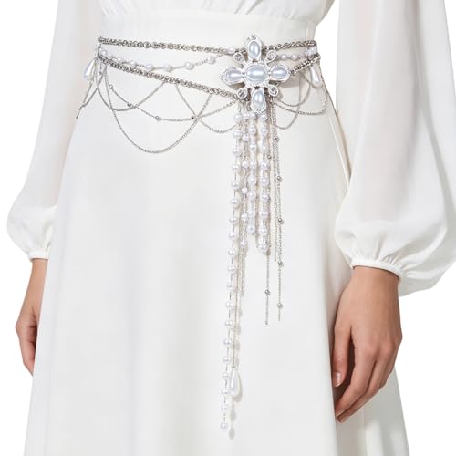 Cadena de cintura ajustable de cristal para mujer con perlas de moda 4