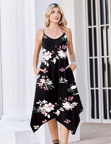 Image of Zeagoo Women Summer Midi Dresses 2026 Hawaiian Bohemian Beach Cover Up Sundress Spaghetti Strap Casual Dress with Pockets