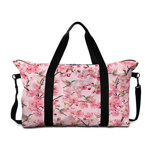 BIGCARJOB Cherry Blossoms Overnight Bags for Women Travel Hummingbird Garment Duffel Bag Carry On Foldable Weekender Bags for Traveling Camping Hiking
