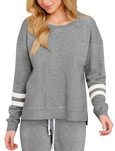 Womens Soft Crewneck Lounge Sets 2 Pieces Loose Fit Workout Set Sweatsuit Grey M
