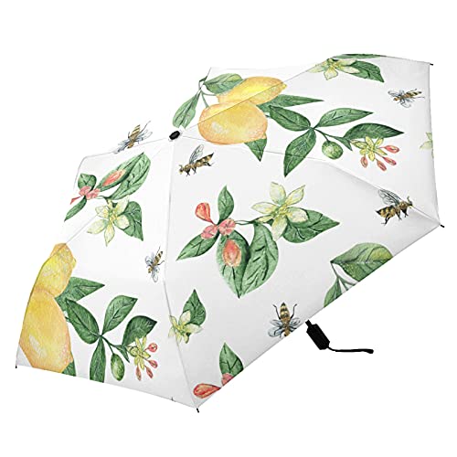 Parapluie pliable portable jaune tropical avec fleurs et feuilles