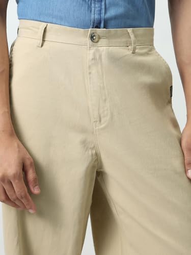 Image of Urbano Fashion Men's Loose Baggy Fit Solid Chino Trousers Non-Stretchable
