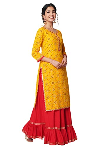 Image of GOD BLESS Yellow Colored Bandhani Printed Kurta With Skirt