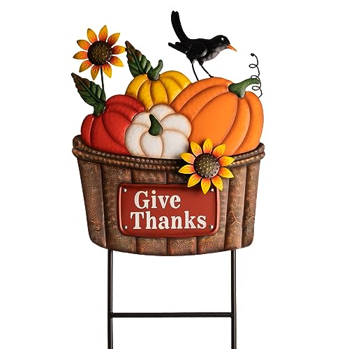 TERESAS COLLECTIONS Fall Outdoor Decor Pumpkin Fall Garden Decorations Autumn Metal Yard Signs Stake Lawn Sunflower for Thanksgiving Decorations Harvest Outside Patio Party Gifts Medium