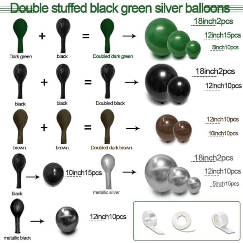 Image of Black Green Balloon Arch Double Stuffed Latex Dark Green Brown Silver Balloon Garland for Boy Baby Shower Birthday Football Camo Hunting Jungle Anniversary Prom Praty Decor