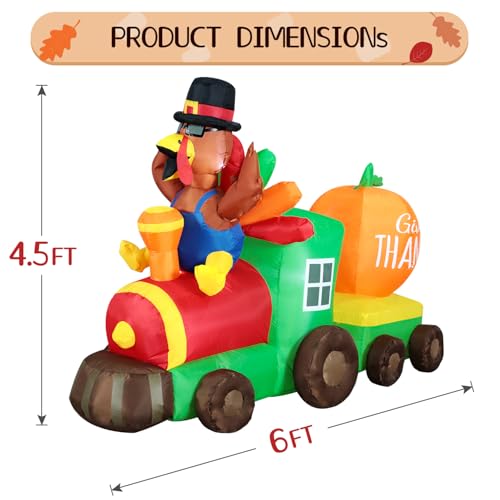 Train gonflable de 1,8 m pour l'Action de grâce avec dinde multicolore et DEL intégrées