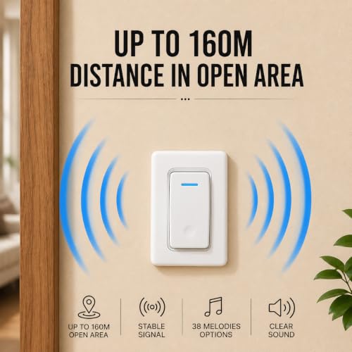 Image of Wireless Doorbell with 32 Melodies & LED Flash - Battery-Powered LongRange Door Chime, Easy Installation for Home, Office, Apartment, Shop, Classroom & More (Premium Wireless)