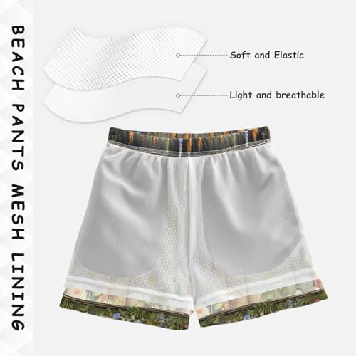 Flowers Ancient Books Boys Swim Trunks Quick Dry Toddler Swimsuit Boy Bathing Suits Board Shorts Swimwear 3T4