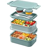 WayEee Lunch Box Adults,2130ml Large Capacity Bento Lunch Box with Compartments, 3 Layers Leak-Proof Bento Box for Office, School(Green)