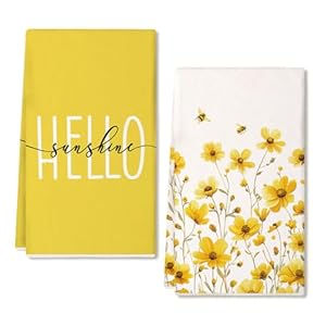GEEORY Kitchen Towels for Spring Summer Decor Yellow Daisy Dish Towels 18 x 26 Inch Ultra Absorbent Bar Drying Cloth Hello Sunshine Hand Towel for Kitchen Bathroom Party Home Decorations Set of 2 GEEORY Kitchen Towels for Spring Summer Decor Yellow Daisy Dish Towels 18 x 26 Inch Ultra Absorbent Bar Drying Cloth Hello Sunshine Hand Towel for Kitchen Bathroom Party Home Decorations Set of 2