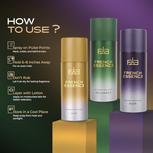 Image of FRENCH ESSENCE Deo Combo Packs of Jazz,Noir & Recharge 50 Ml Each Deodorant Spray - For Men (150 ml, Pack of 3)