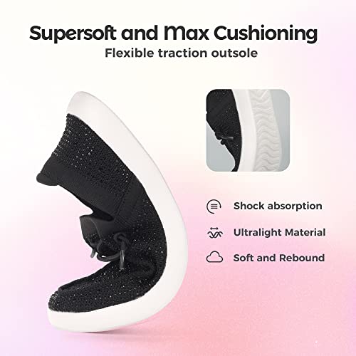 Image of BELOS Women's Rhinestone Lace Up Loafers Shoes Comfortable Slip On Mesh Knit Walking Shoes Fashion Lightweight Sparkly Glitter Sneaker