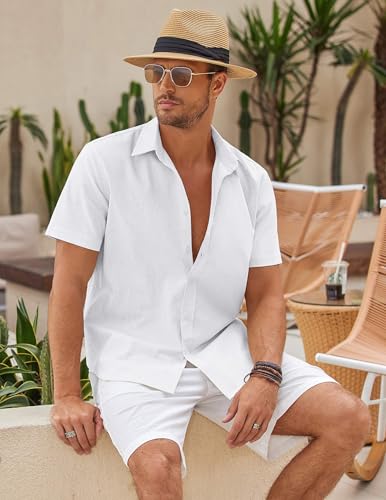 COOFANDY Mens Linen Casual Short Sleeve Shirt Button Down Summer Beach Shirts2