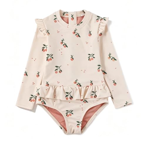 Image of Girls One Piece Swimsuits Zipper Rash Guard Long Sleeve Bathing Suit with Ruffle Hem UPF50+
