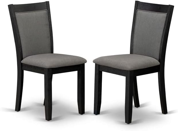 East West Furniture DLMZ5-AB6-50 5 Piece Dining Room Furniture Set Includes a Round Dining Table with Dropleaf and 4 Dark Gotham Grey Linen Fabric Parson Chairs, 42x42 Inch, Wirebrushed Black image 10 of 10 B09KQYM5XF