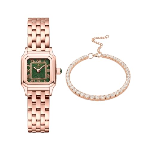 Image of Carlton London Women Chloe Analog Watch Gift Set, Square Dial, Stainless Steel Strap, Quartz Movement, Square Dial, Silver Tone Strap, 30M Water Resistant, Casual Wear |