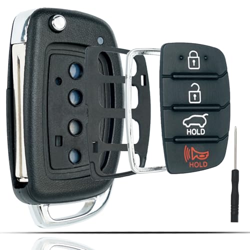 SUPALAND Flip Key Fob Shell Case Replacement Fits for Hyundai Sonata Santa Fe 2013 2014 2015 2016 2017 2018 2019 2020 Keyless Entry Folding Key Remote Control 4 Button Pad Cover