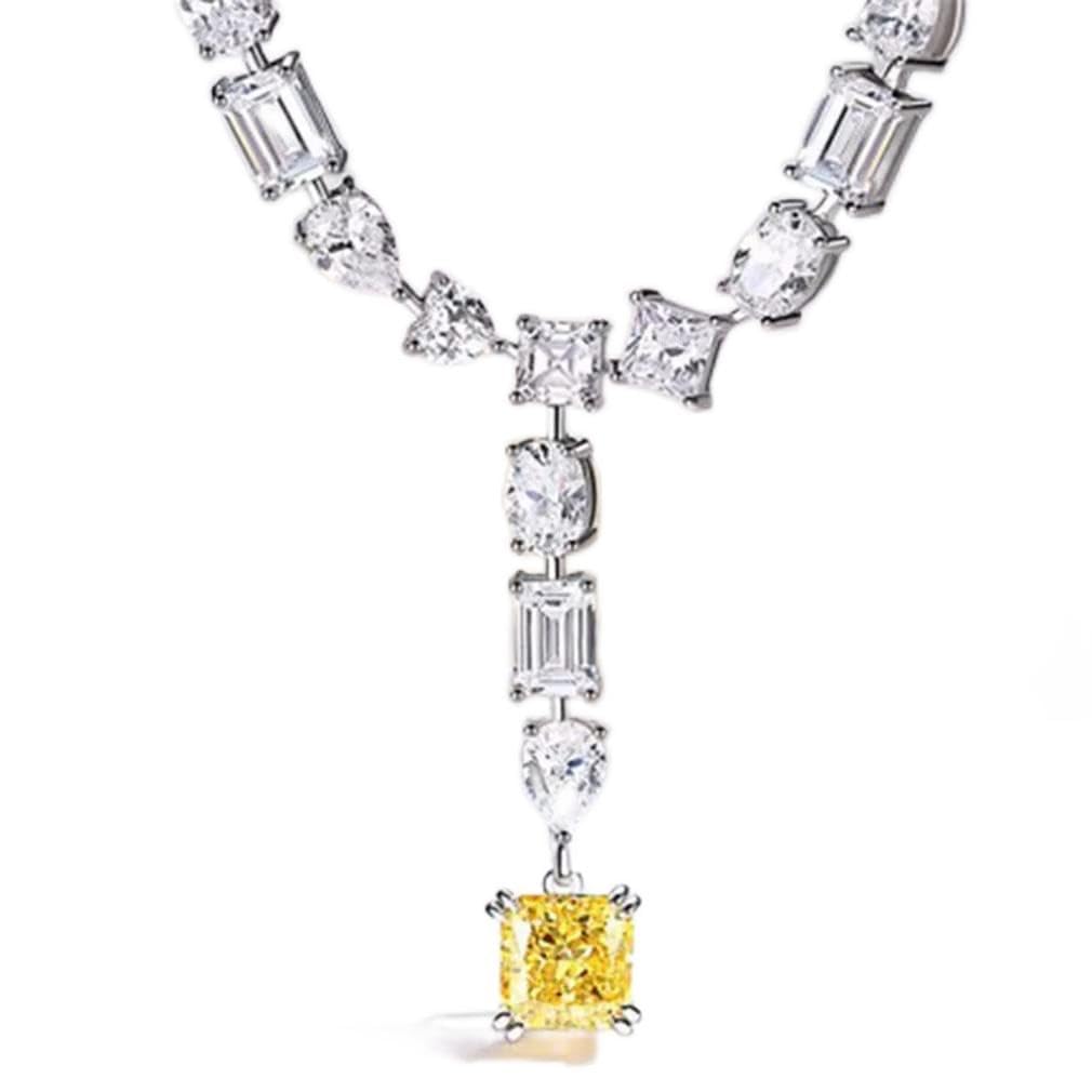 Collar con Colgante de Aniversario de Piedras Preciosas de Citrino moissanita de Plata de Ley 925 para joyería de Mujer