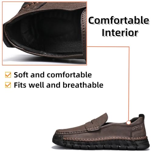 Asifn Men's Leather Loafers Comfortable Casual Slip-On Round Toe Shoes Hand-Stitched Non-Slip Daily Driving Office Walking Shoes2