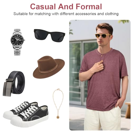 AYBUY Camiseta de Manga Corta para Hombre, Casual T-Shirt Cuello Redondo con Botones, Manga Corta, Verano, Monocolor, básica, L