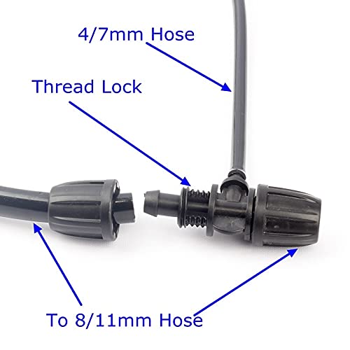 Raccordo di raccordo 50 pezzi da 8/11 mm a 4/7 mm con dado di bloccaggio per tubo da giardino, raccordo di riduzione filettato a T, parti del sistema di irrigazione a goccia micro, raccordi (diametr