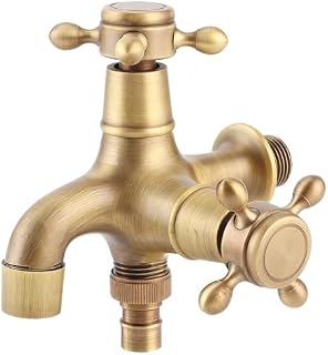 Grifo Vintage de Pared con Doble Salida, G1/2in, Cobre Cepillado Antiguo, Estilo Americano, para Lavadora y Jardín, Color Oro