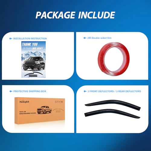 Image of Nilight Window Visors for Ford Transit 2014-2023, Out-Channel 2PCS | Fits Transit 2014-2023, Tape-On Smoke Rain Guards for Fresh Air in Rainy Weather and Highway Driving, 2-Piece Front Set