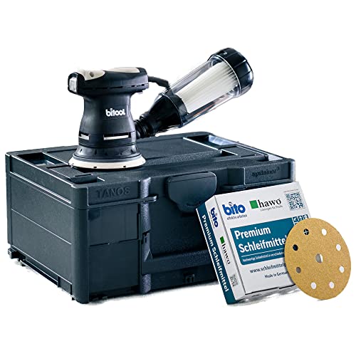 Bitool Exzenterschleifer RXM125, leistungsstarker und kompakter Tellerschleifer mit Zentralabsaugung, Schleifmaschine im Systainer mit 2 Schleiftellern (Ø 125 mm & 150 mm) (Exzenterschleifer RXM125)