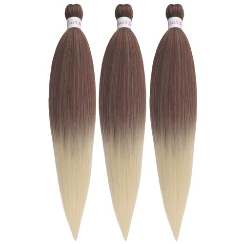 Gozill Braiding Hair Pre Stretched Ombre Dark Brown Blonde Kanekalon Human Braiding Hair Extensions for Box Braids 26 inch