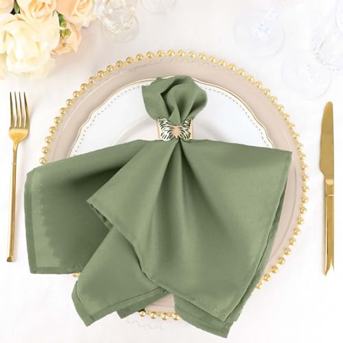 Efavormart Premium Cloth Napkins Set of 100, 17x17 Inch Eucalyptus Dusty Sage Seamless Dinner Napkins, Washable Linen Table Napkin Cloth with Hemmed Edges for Weddings, Party and Banquet