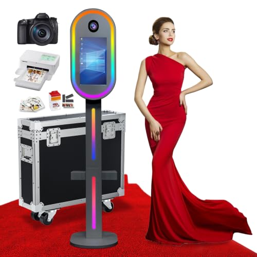 Mirror Photo Booth with Camera and Printer,15.6' Interactive Touch Screen DSLR Photo Booth with Flight Case,Instant Print and Share,APP Remote Control RGB Light for Professional Photography