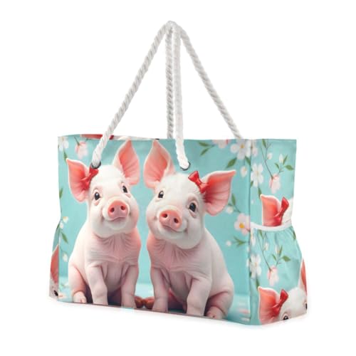 susiyo Cute Pink Piglets Beach Bags for Women Large Travel Tote Bag Waterproof Sandproof Lightweight Swim Pool Bag for Family Outdoor