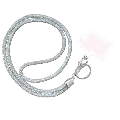 Global Shopper Fashion 34.8'' Sparkle All Round Crystal Neck Lanyard,Bling Work Name Card Holder,Rhinestone Badge Reel Clip for Women(Pearl and Silver Crystal)
